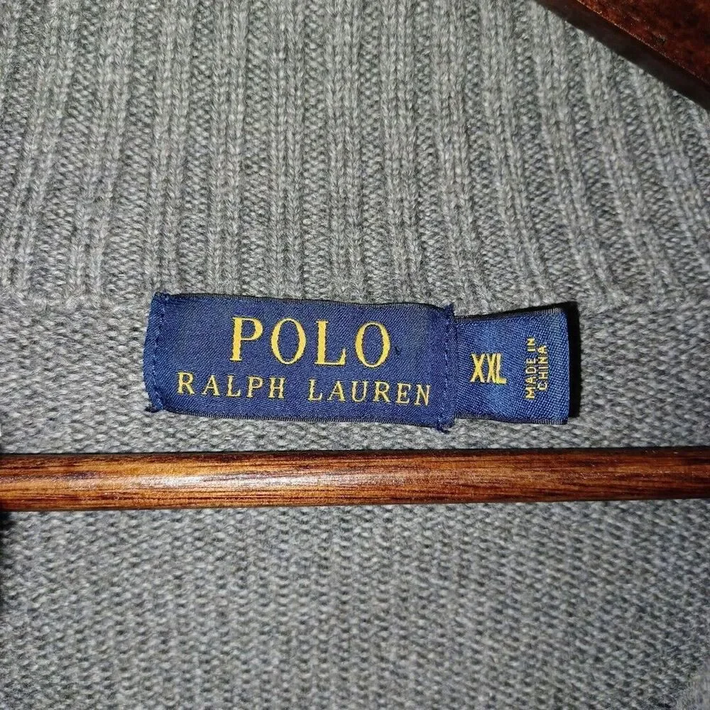 Polo Ralph Lauren XXL Men’s Quarter Zip Sweater Gray Pony Logo Pullover Cotton
